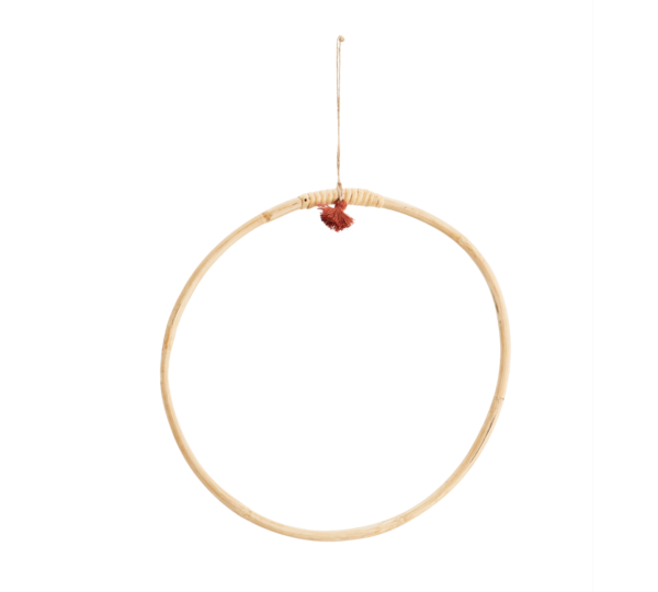 Cercle en osier avec corde et pompon - D30 cm