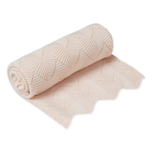 Couverture en tricot Pétoncle – Coton organique Oeko-tex – 80×100 cm – Rose