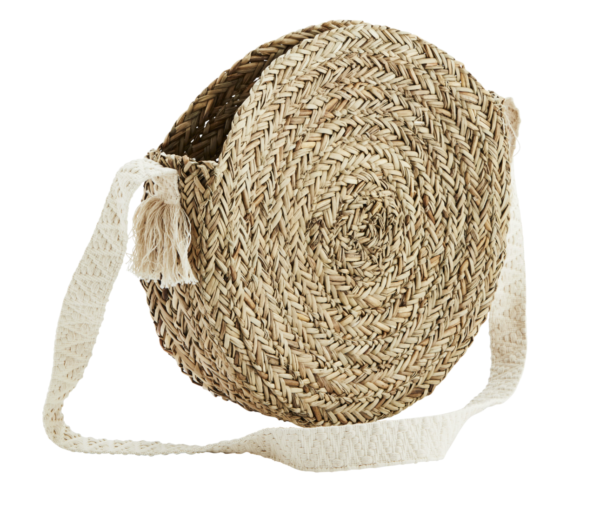 Sac en paille Handmade rond - Anse coton - D38x10 cm
