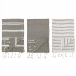 Serviettes de cuisine Coton tissé rayé gris – 70×45 cm – Lot de 3