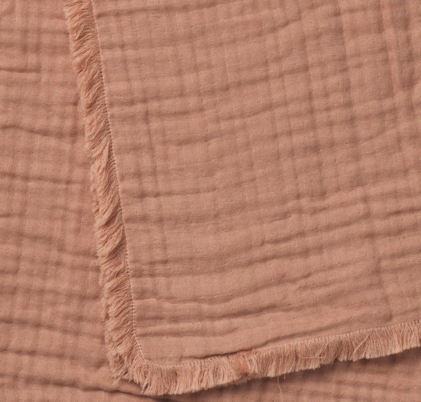 Couverture en coton froissé Oeko-tex Vieux rose - 75x100 cm