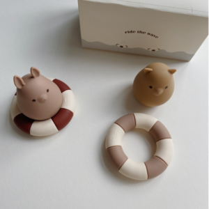 Jouets de bain lapin et chat en silicone – Bark/Almond