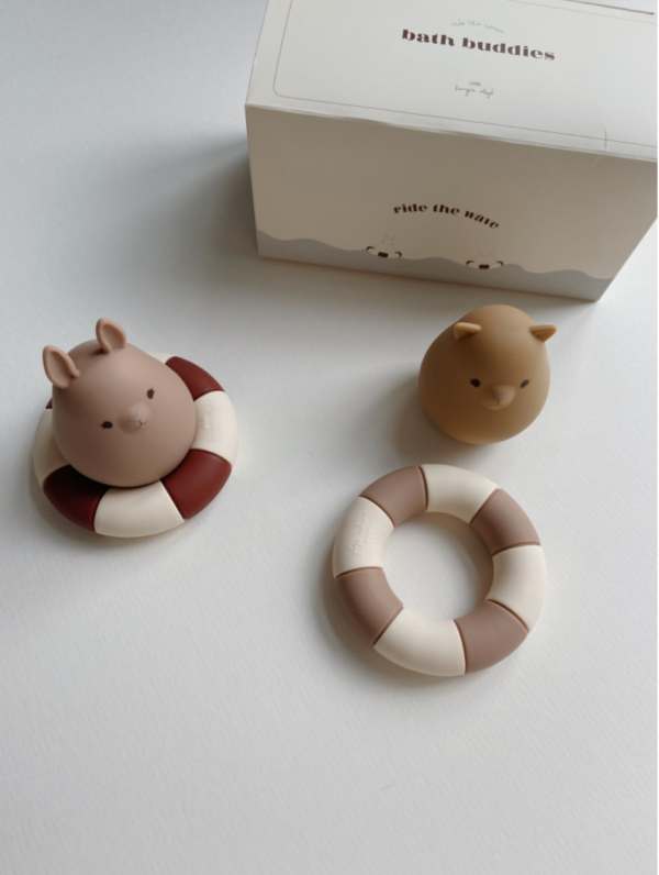 Jouets de bain lapin et chat en silicone - Bark/Almond
