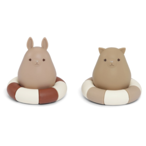 Jouets de bain lapin et chat en silicone – Bark/Almond