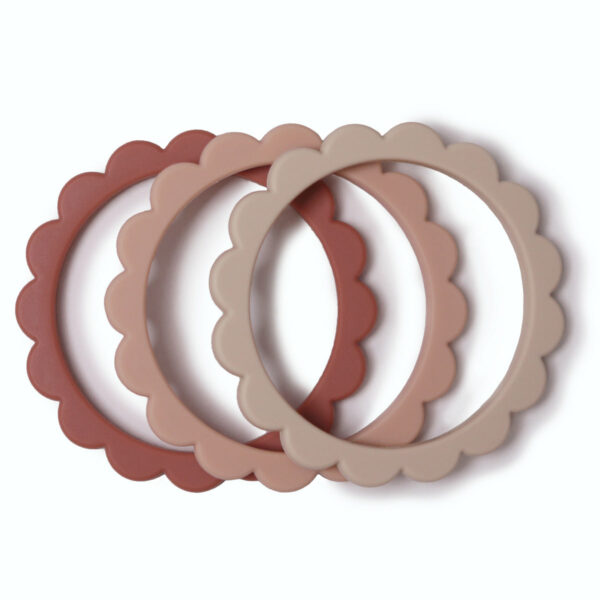 Bracelet de dentition fleur en silicone x3 - Rose / Poudré / Sable
