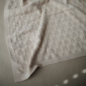 Couverture en tricot de coton bio – Nid d’abeille – 80 x 100 cm – Beige