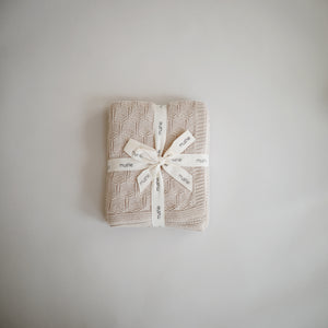 Couverture en tricot de coton bio - Nid d'abeille - 80 x 100 cm - Beige