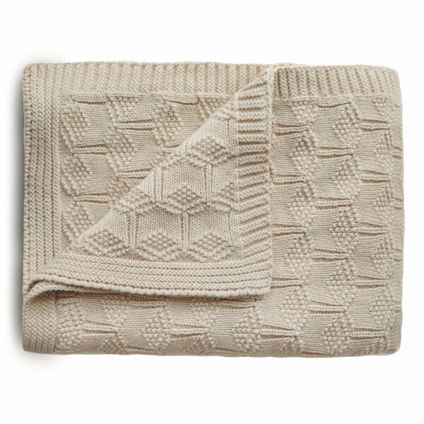 Couverture en tricot de coton bio - Nid d'abeille - 80 x 100 cm - Beige