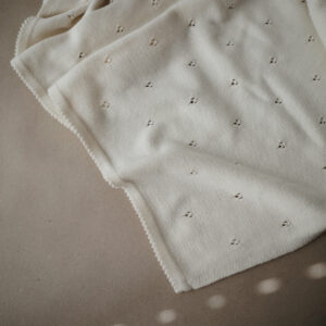 Couverture en tricot de coton bio – Pointelle – 80 x 100 cm – Naturel