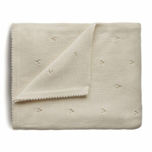Couverture en tricot de coton bio – Pointelle – 80 x 100 cm – Naturel