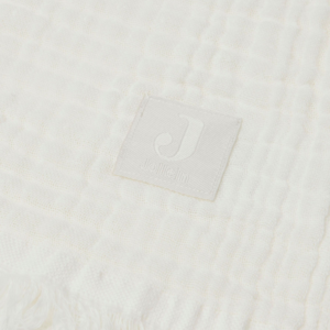 Couverture en gaze de coton frangée – 120x120cm – Ivoire