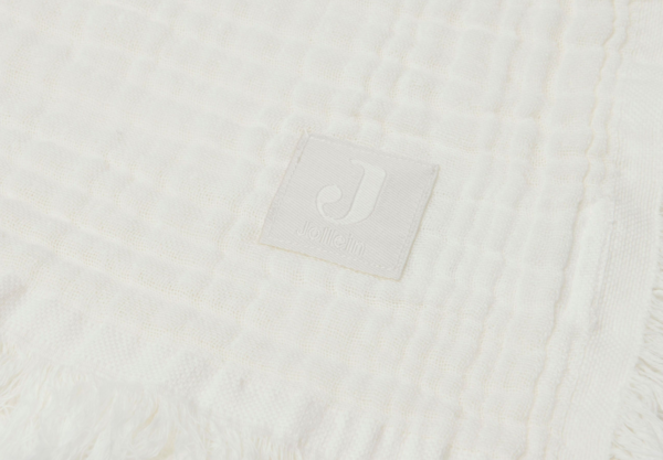 Couverture en gaze de coton frangée - 120x120cm - Ivoire