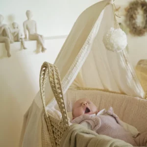 Couverture bébé handmade 100 x 100 cm & pompon l Beige