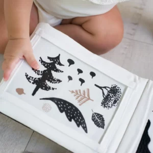Livre en tissu bio imagier bébé I contraste noir & blanc