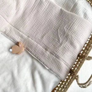 Couverture bébé handmade en peluche et double gaze de coton Oeko-tex l Latte/écru
