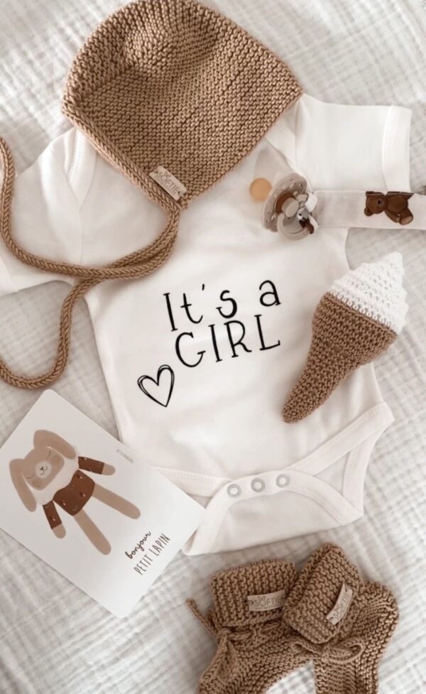Body naissance handmade en coton l It's a girl l Ecru