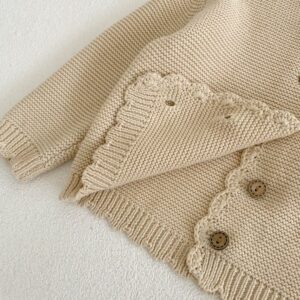 Veste en maille de coton bio handmade l Chiara l 3-6 mois l Beige
