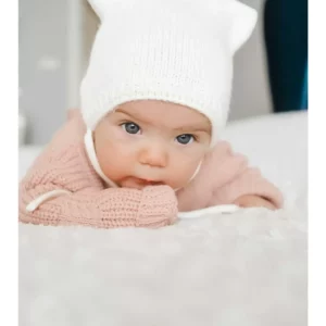 Bonnet bébé tricot avec oreilles l Crème