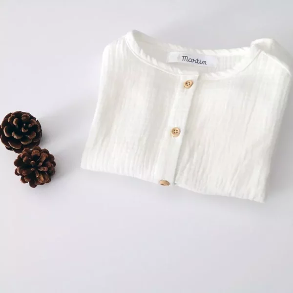 Blouse chemise handmade en gaze de coton bio l Ecru l 0-3 mois