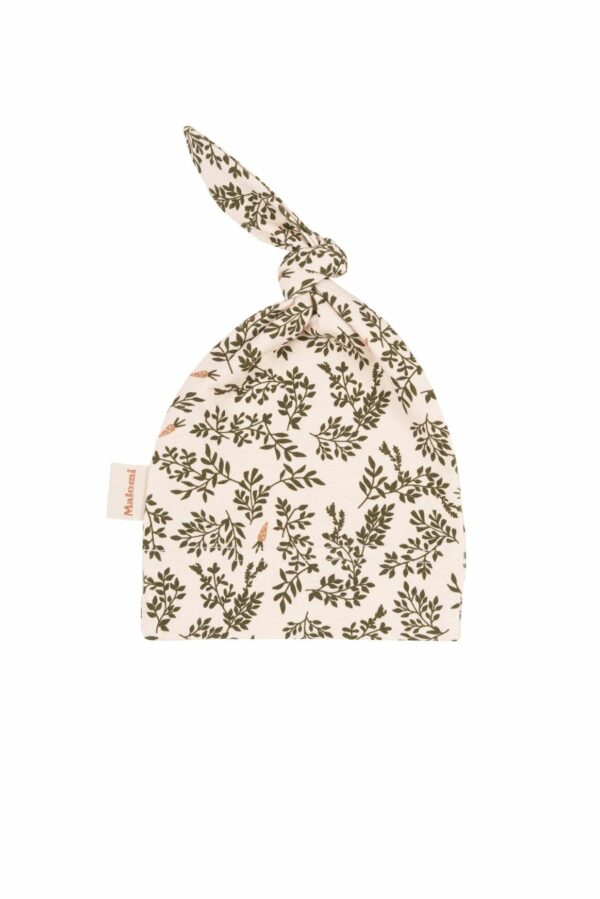 Bonnet nouveau-né en coton lavé bio l Vert Floral