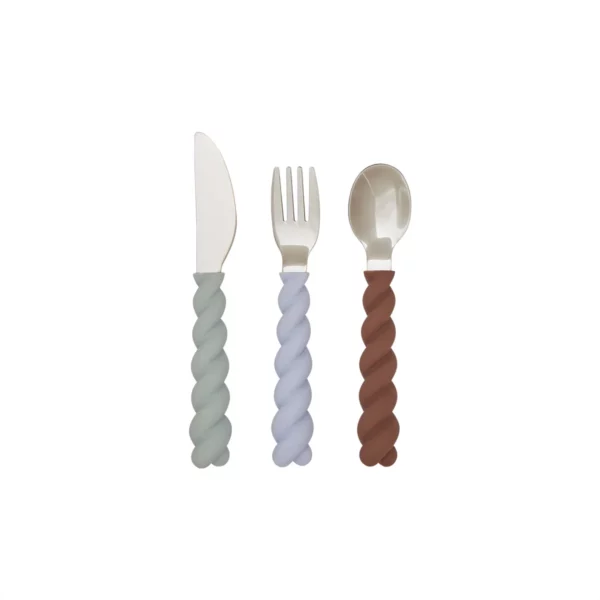 Couverts Mellow l Lot de 3 l bleu glacier/choco/vert pâle