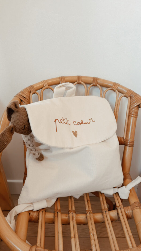 Sac à dos velours handmade Crème l Petit coeur l Coeur or pailleté