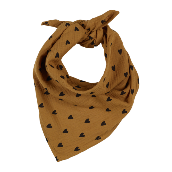 Foulard gaze de coton handmade l Coeurs camel