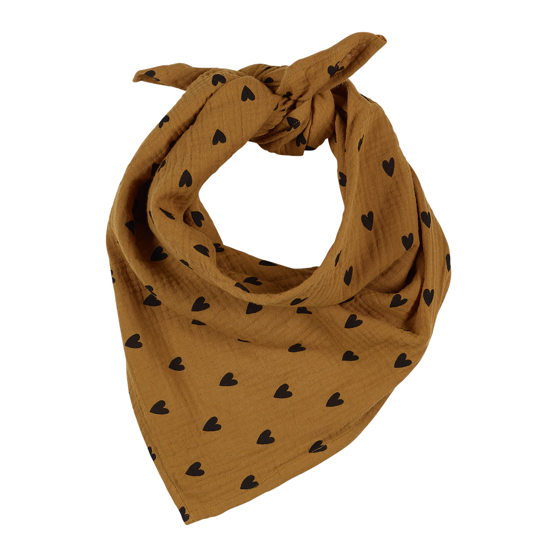 Foulard gaze de coton handmade l Coeurs camel