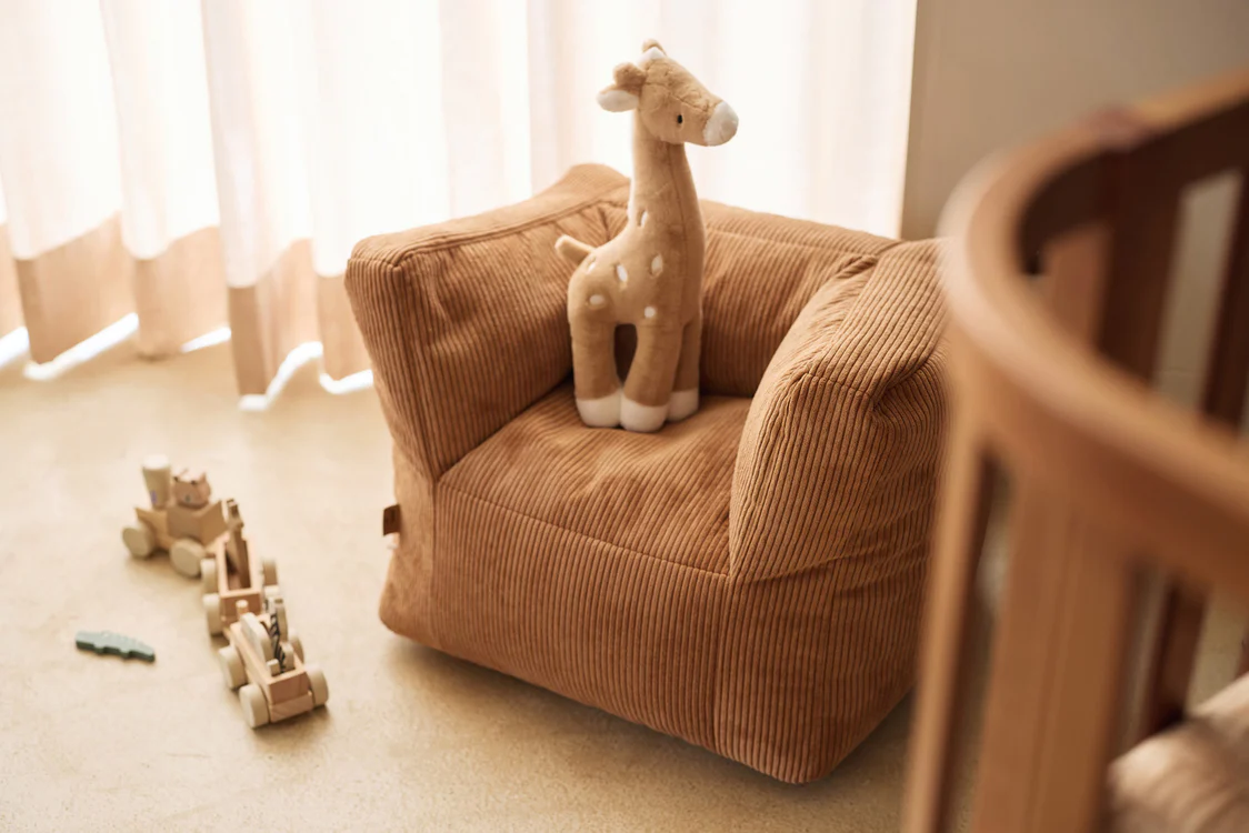 Fauteuil pouf enfant velours l Caramel