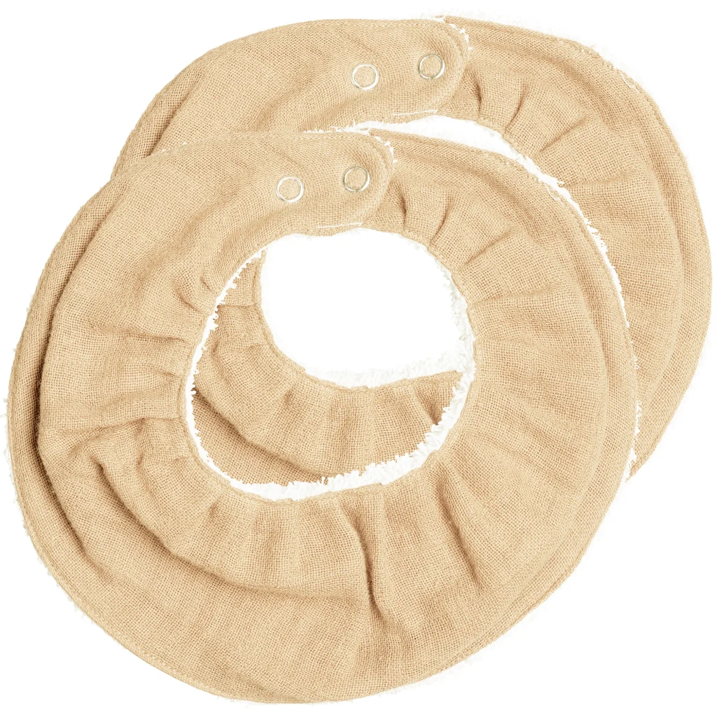 Bavoir bandana rond en coton bio l Lot de 2 l Beige