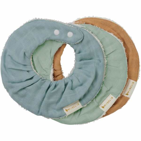 Bavoir bandana rond en coton bio l Lot de 3 l Cottage blue mix
