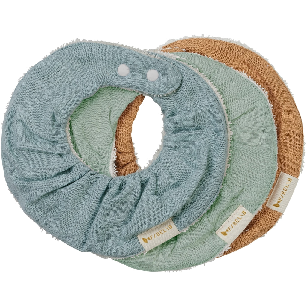 Bavoir bandana rond en coton bio l Lot de 3 l Cottage blue mix