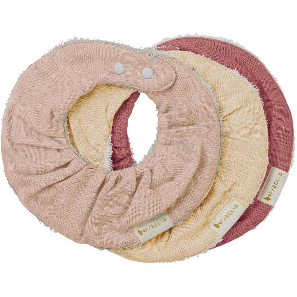 Bavoir bandana rond en coton bio l Lot de 3 l Dusty rose