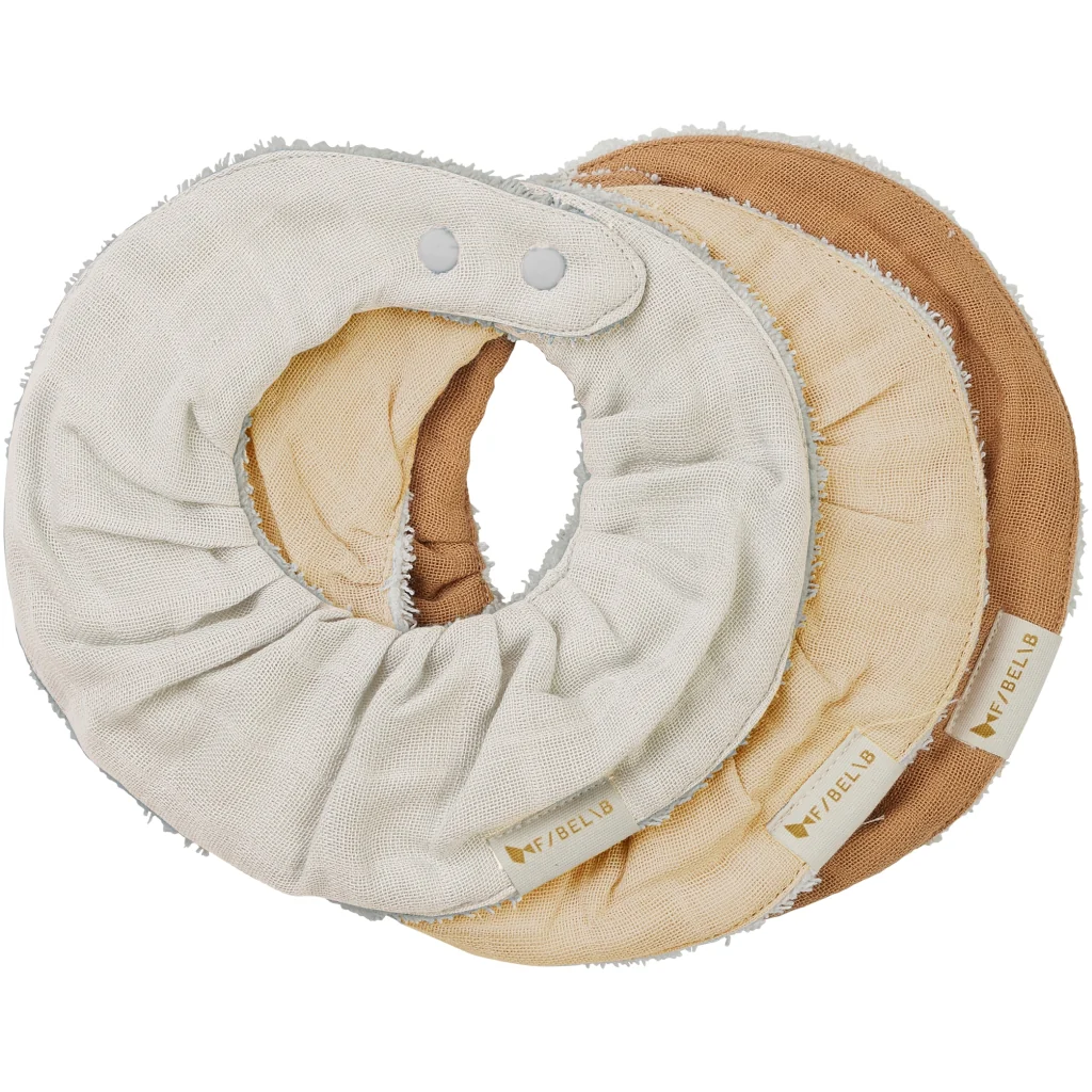 Bavoir bandana rond en coton bio l Lot de 3 l Beige mix