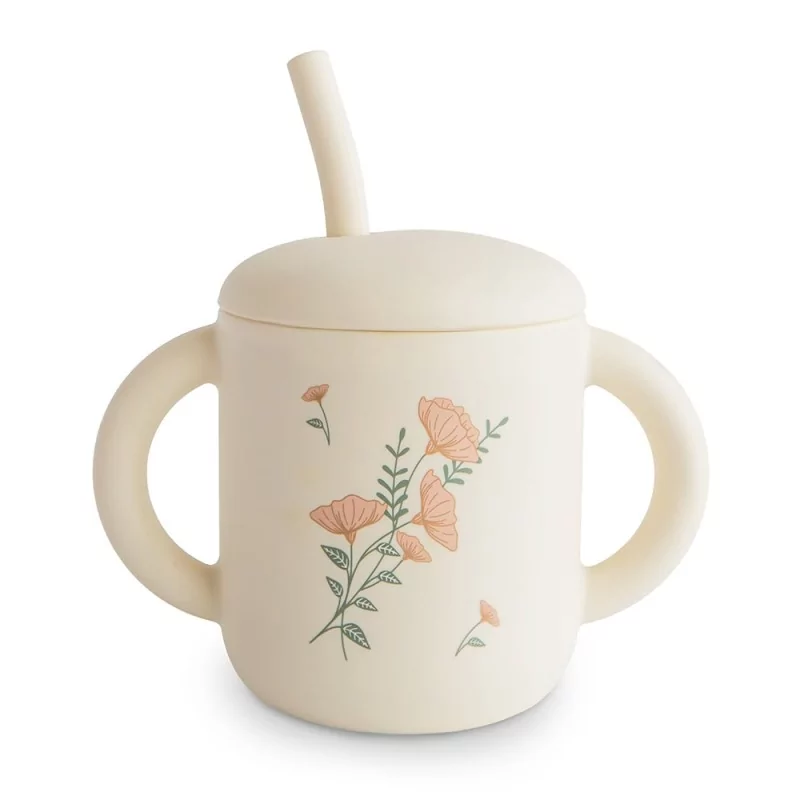 Tasse à paille en silicone l Pink Flowers