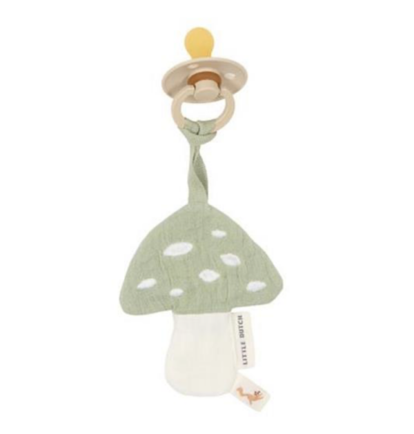 Doudou attache-tétine en gaze de coton l Forest Friends l Champignon