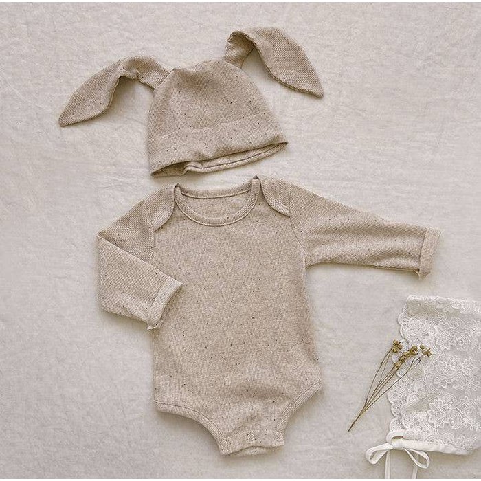 Body et son bonnet en coton biologique l 3-6 mois l Bunny l Beige