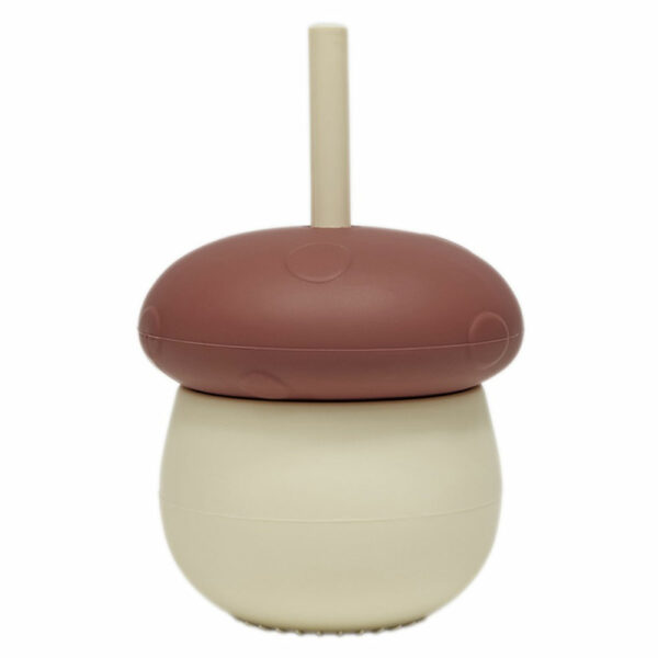 Tasse en silicone avec paille l Champignon l Crème/rouge