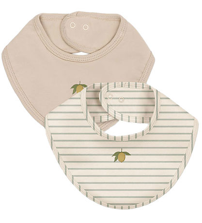 Bavoir Bandana en coton bio l Lot de 2 l Thé Stripe lemon