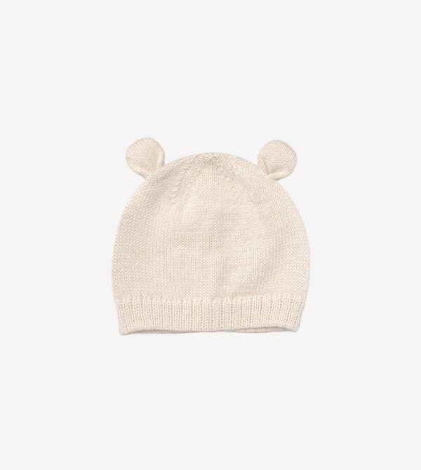 Bonnet bébé tricoté ourson | écru l 0-6 m