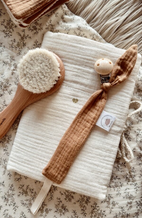 Attache tétine en gaze de coton handmade l Camel