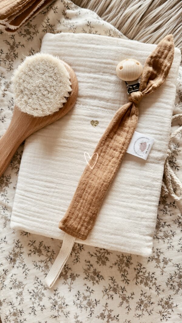 Attache tétine en gaze de coton handmade l Camel