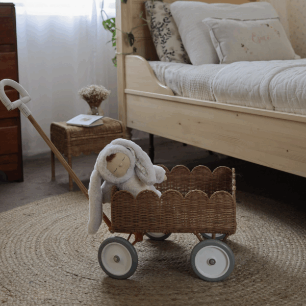 Chariot à roulettes handmade en rotin l Pétale l Naturel