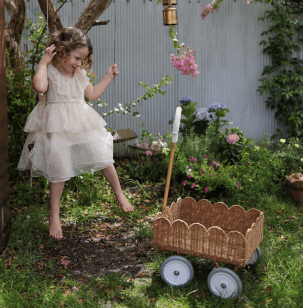 Chariot à roulettes handmade en rotin l Pétale l Naturel – Image 2
