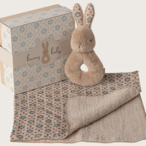 Coffret hochet lapin et lange l Crème pêche