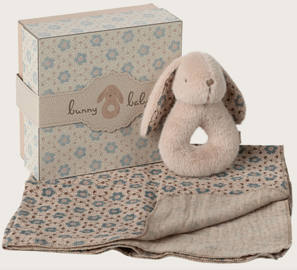 Coffret hochet lapin et lange l Rose poudré