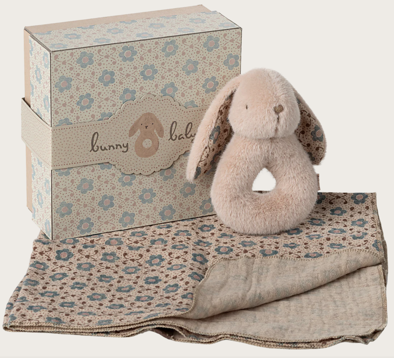 Coffret hochet lapin et lange l Rose poudré
