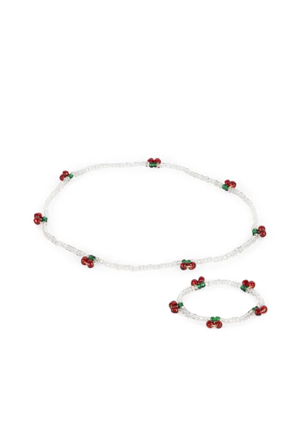 Parure collier et bracelet en perles transparentes l Cerises