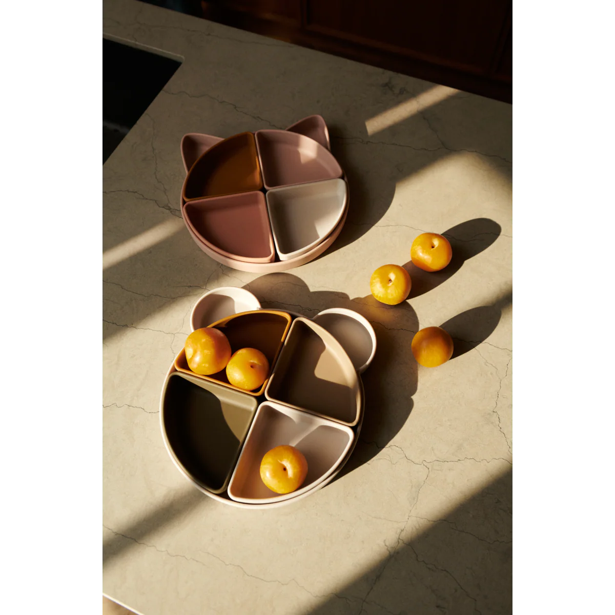 Assiette à compartiments en silicone l Chat l Rose multi mix