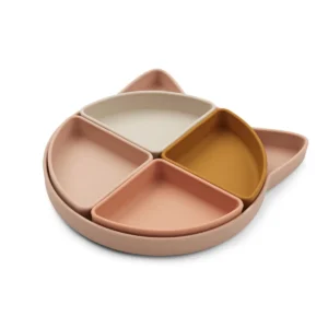 Assiette à compartiments en silicone l Arne l Chat l Rose multi mix